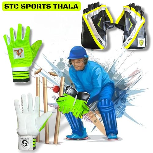 Image of Cricket Wicket Keeping & Inner Gloves for Boys & Youth Age Group -Thala Master Colour-Black & Green