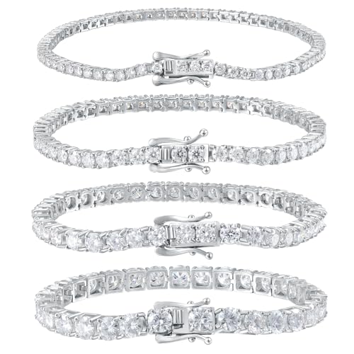 Moissanite Tennis Bracelet for Women - 18K White Gold Plated Silver - 2mm 3mm 4mm 5mm D Color VVS1 Moissanite - Double Safety Clasp,Hypoallergenic Men's Bracelets2