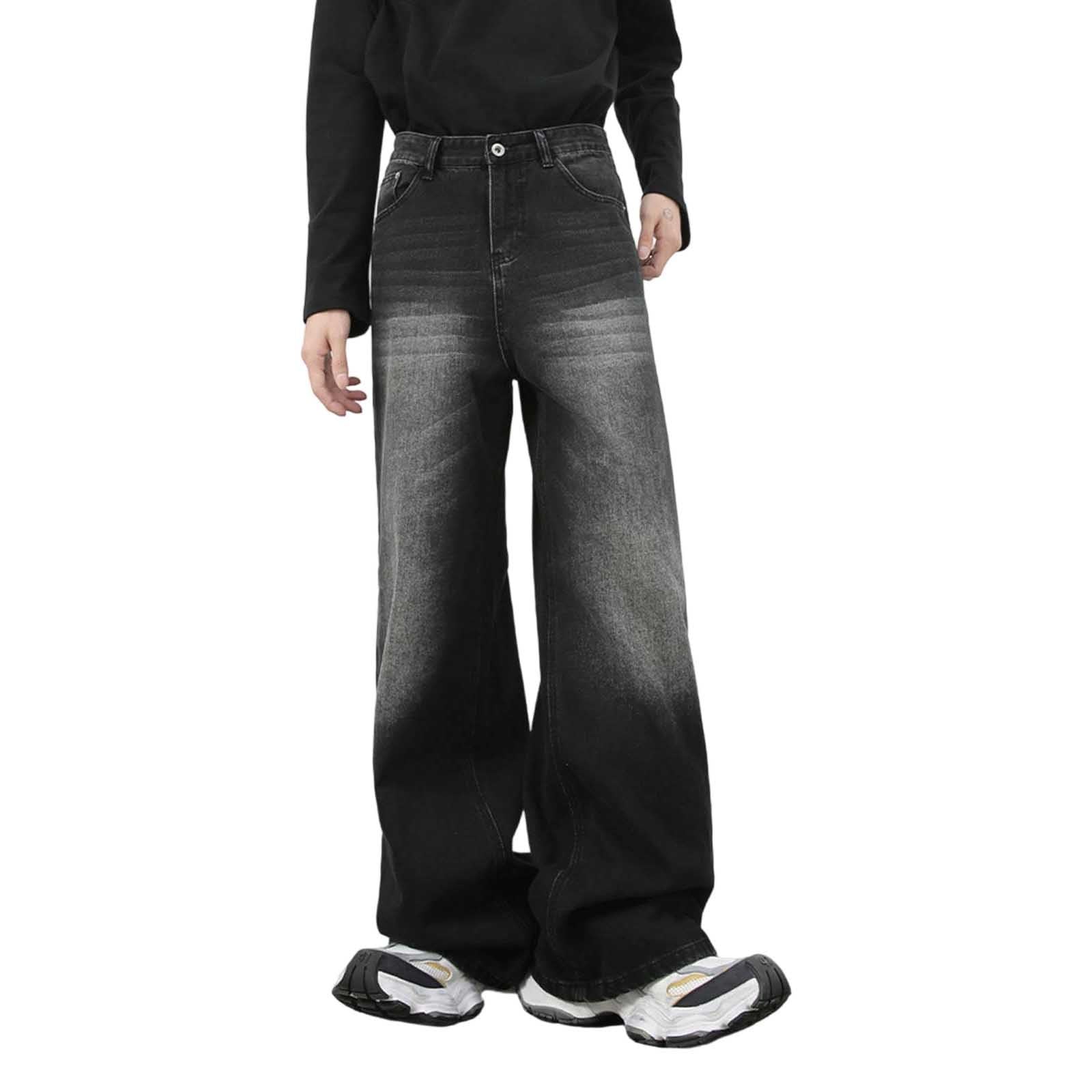 Gewaschene Jeanshose für entspannte Passform, gerades Bein, Weite Hose, bequem, für den Alltag, hohe Taille, locker
