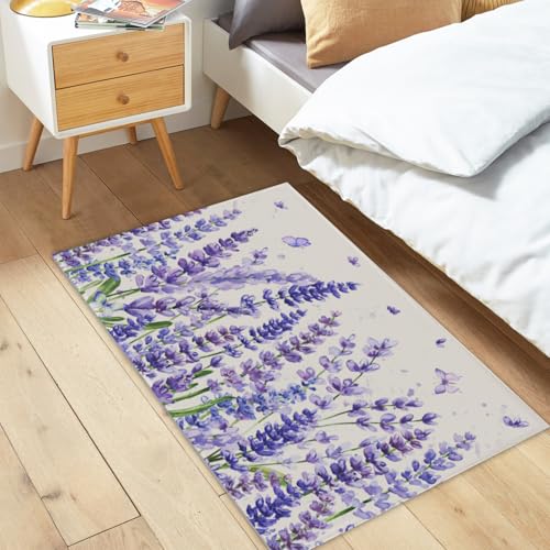 Tapete floral lavanda 60x89 cm antideslizante y lavable miniatura 2