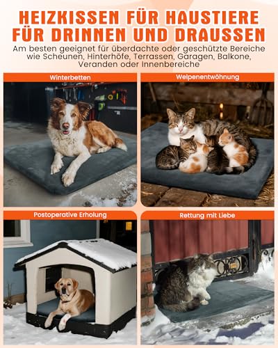 petnf Heizkissen für Haustiere im Freien, wasserdichtes elektrisches Heizkissen, automatische Temperaturregelung, bissfestes Kabel, ideal für Hundebetten, Katzenhäuser, Zwinger-Grau 40 * 50cm