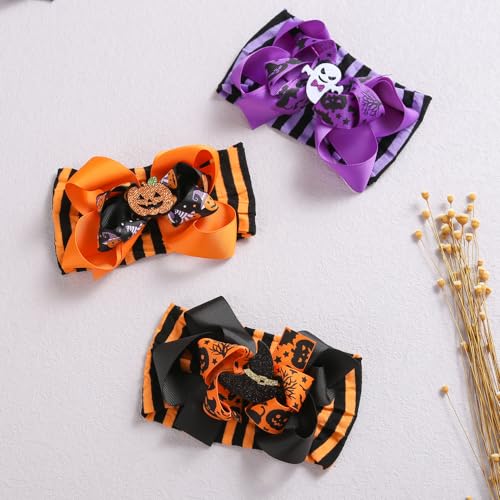 Baby Girls Halloween Hair Bow Nylon Headwrap 3PCS, Soft Turban Hair Bands, Masquerade Party Festival Hair Accessories for Newborn Infant Toddler3