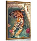 Tiger in Bathtub Wall Art Funny Bathroom Animal Painting Picture Wall Decor Eclectic Trendy Aesthetic Poster Print Artwork for Bathroom Toilet Home Decoration