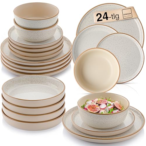 SÄNGER Rio Creme | Tafelservice 24 teilig, Steingut Geschirr Set 6...