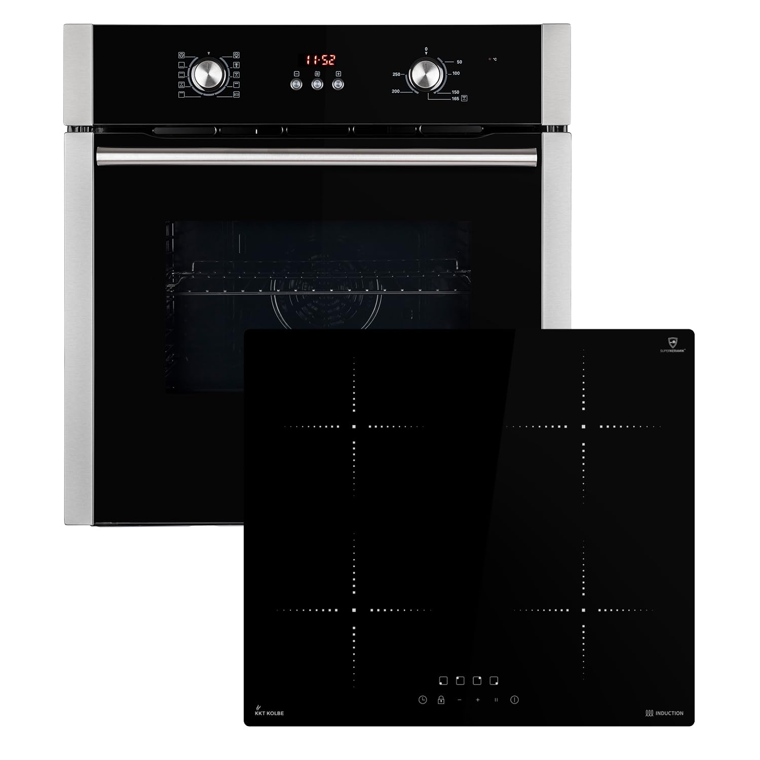 KKT KOLBE Autarkes Herdset | 60cm Einbaubackofen BO8805SS | 59cm Induktionskochfeld IH85900RL | Grill | Heißluft | Automatik-Timer | 2-fach Wärmeschutzverglasung | Kindersicherung | SET8805IH859RL