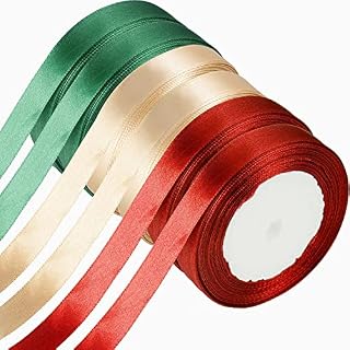 6 Rolls Christmas Satin Ribbon,10mm x 22m Double Sided Polyester Ribbon Solid Colors Gift Wrapping Ribbon for Wedding Car,Valentine Balloons,Sewing,Hair Bows and Cake Decoration(Red/Green/Gold)