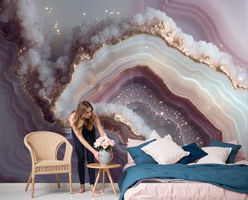 Papier Peint 3D Marbre d'Agate Violet Haute Qualité