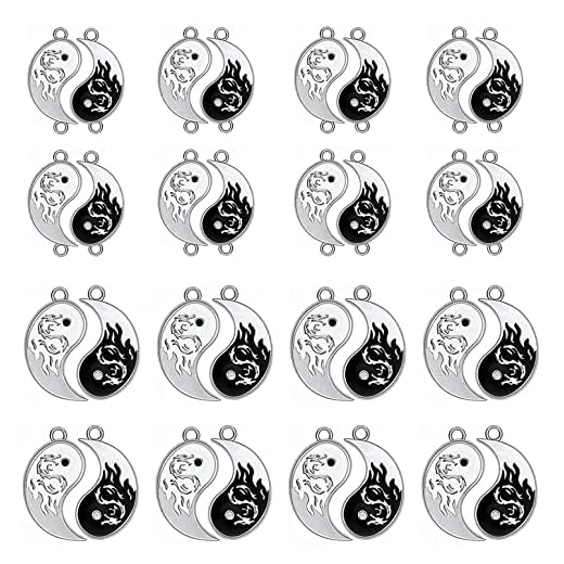 20Set Yin Yang Charms Link Enamel Alloy Couples lovers Best Friends Yoga Meditation Pendant for Earrings Necklace Bracelet Jewelry Making and Crafting