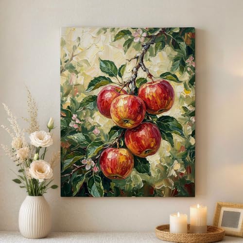 Cuadro de lienzo botánico con hojas de otoño rojo para decoración de salón 40x50