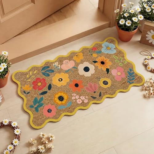 Dunzy Spring Door Mat Outdoor Colorful Floral...