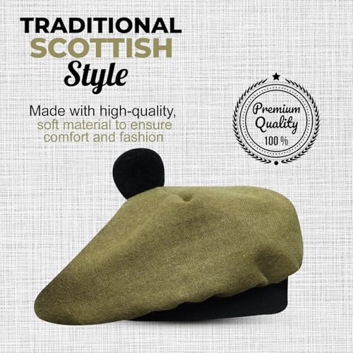 Image of Scottish Tam O' Shanter Hat Tartan Bonnet Pom Pom Wool Flat Cap One Size
