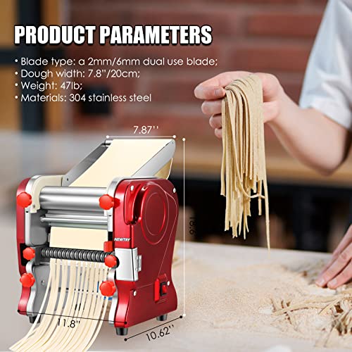 Newtry Commercial Pasta Maker Electric Noodle Making Machine Dough Roller Cutter Thickness Adjustable Stainless Steel Us 110V For Commercial Or Family Use 550W #TOP6