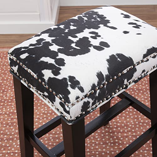 Linon AMZN0531 Harlow Black Cow Print Backless Barstool thumb #4