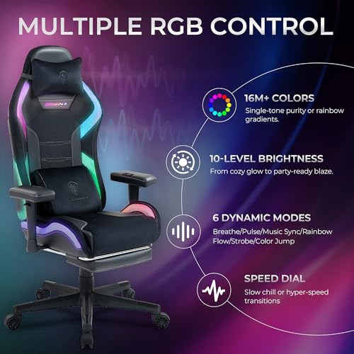 Sedia da gioco con luci LED RGB, sedia da gioco ergonomica con poggiapiedi, supporto lombare massaggiante, sedia per computer per adulti e ragazzi, nero - Sedia gaming - Immagine 3