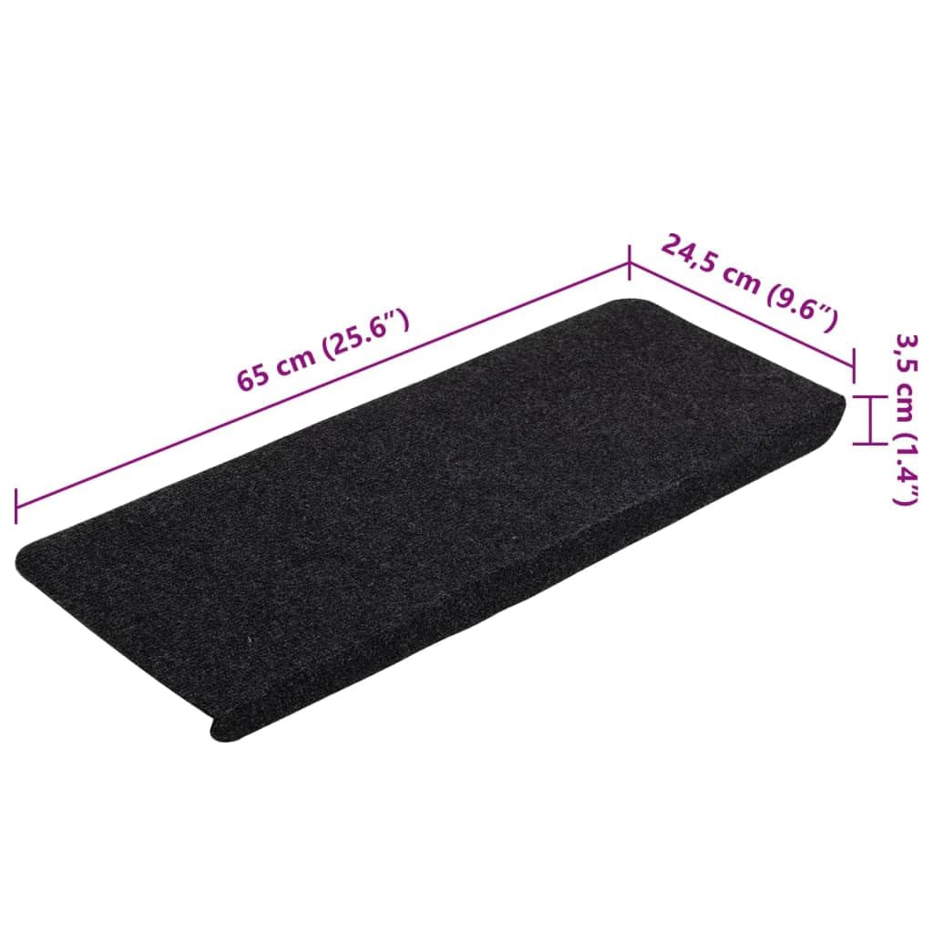 vidaXL Tapis d'Escalier Auto-adhésifs 15 pcs, Protections d'Escalier Antidérapantes, Moquettes de Marches, Couvre-marches, 65x24,5x3,5 cm Noir