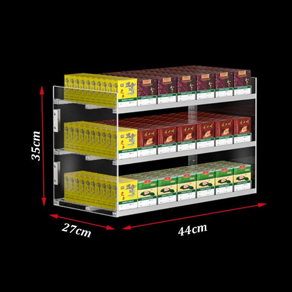 Espositore per Sigarette in Acrilico - Scaffali e scaffali per supermercati, Custodia Rettangolare con spingitore Automatico, Trasparente, 44x27x35 cm - Perfetto per l'organizzazione e la VI
