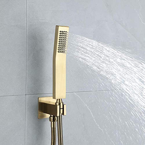 Système de douche effet de pluie mural en laiton avec mitigeur doré brossé