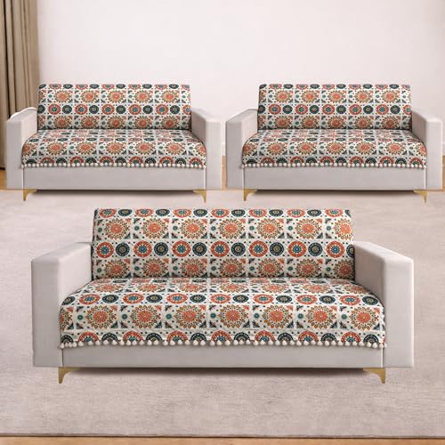 Image of Homerz Premium Printed Quilted Velvet Sofa Slip Cover Protector with Tassels, Sofa Mat, Exact Size, Antislip Cover (Mosaic, 7 (3+2+2) Seater, Full)