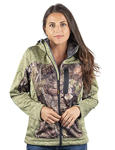 TrailCrest Women's Softshell Hooded Jacket - Super Soft Plush Coral Fleece Lining - Mossy Oak Camo Patterns