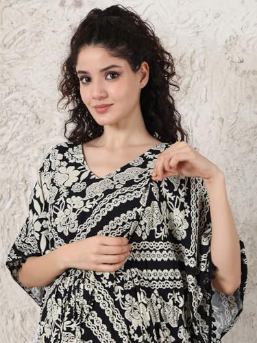 Image of Secret Wish Rayon Maternity Kaftan Nighty /Free Size /Feeding /Nursing /Zipper /Drawstring /Full Length