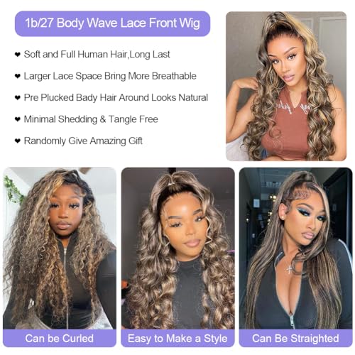 1b/27 13x6 Body Wave Lace Front Wigs Human Hair 24 Inch+Ginger Orange 13x4 Deep Wave Lace Front Wigs 20 Inch