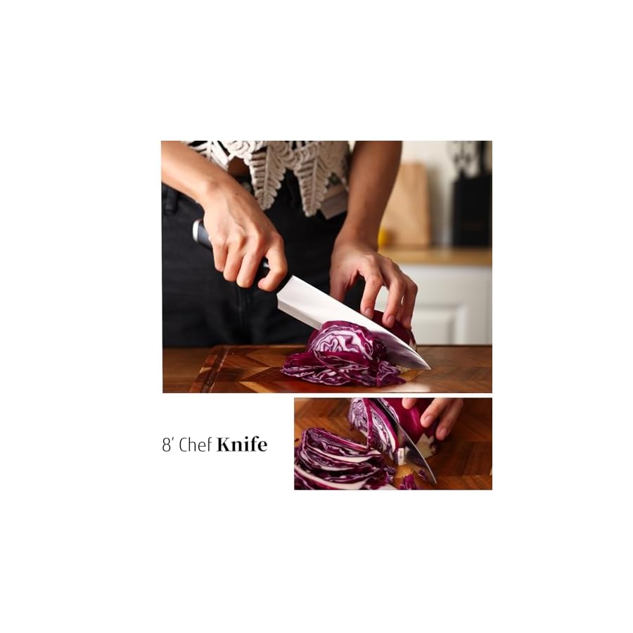 Black-Knife-Set-with-Block-7-Pieces-Sharp-Knife-Block-Set-with-Stainless-Steel-Blade-and-Ergonomic-Handle-Chef-Slicing-Bread-Utility-Paring-Knife-Kitchen-Scissors-and-Wooden-Block Diamosteel Black Knife Set with Block, 7 Pieces Sharp Knife Block Set with Stainless Steel Blade and Ergonomic Handle, Chef, Slicing, Bread, Utility, Paring Knife, Kitchen Scissors and Wooden Block