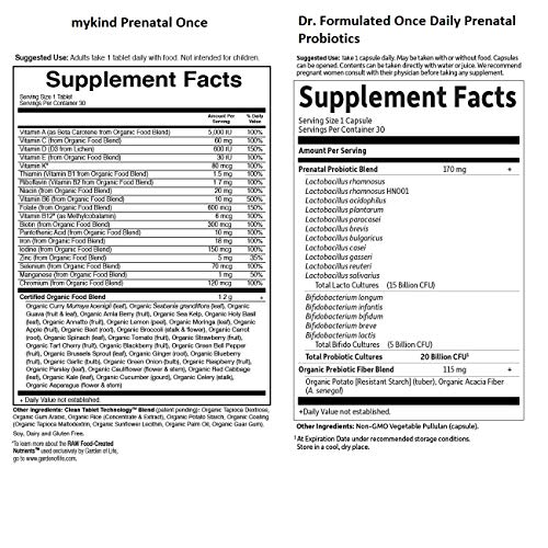 Garden Of Life Once Daily Prenatal Bundle: Mykind Organics Prenatal Once Daily Multivitamin, 30 Vegan Tablets Plus Dr. Formulated Once Daily Prenatal Probiotics 20 Billion Cfu, 30 Vegetarian Capsules #TOP4