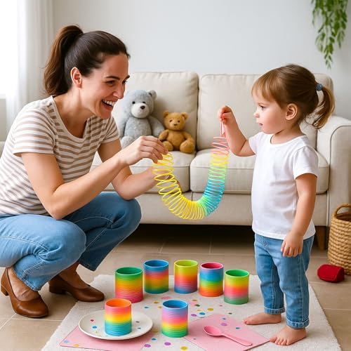 johouse rainbow magic spring party favors for kids 12 pcs colorful plastic spring toy treasure box toys for classroom fun goodie bags stuffers for kids birthday