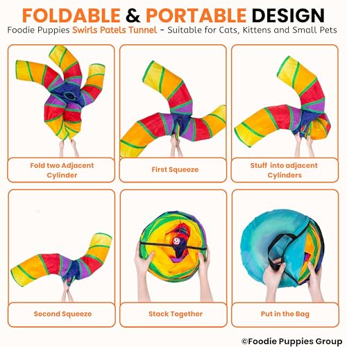 Image of Foodie Puppies Interactive Foldable Hiding 5-Way Curved Tunnel with Hanging Ball for Cats (Swirl Patels Tunnel) | Puzzle & Training Cave Suitable for Cat, Kitten, Rabbit, Guinea Pig & Puppies