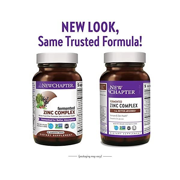 New Chapter Zinc Supplement, Fermented Zinc Complex, ONE Daily for Immune Support + Skin Health + Non-GMO Ingredients, Easy to Swallow & Digest, 60 Count (2 Month Supply)
