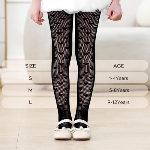 Image of Zando Girls Lace Tights Heart Butterfly Rose Patterned Fishnet Stockings for Toddler Girl Hollow Pantyhose 1T-12 Years