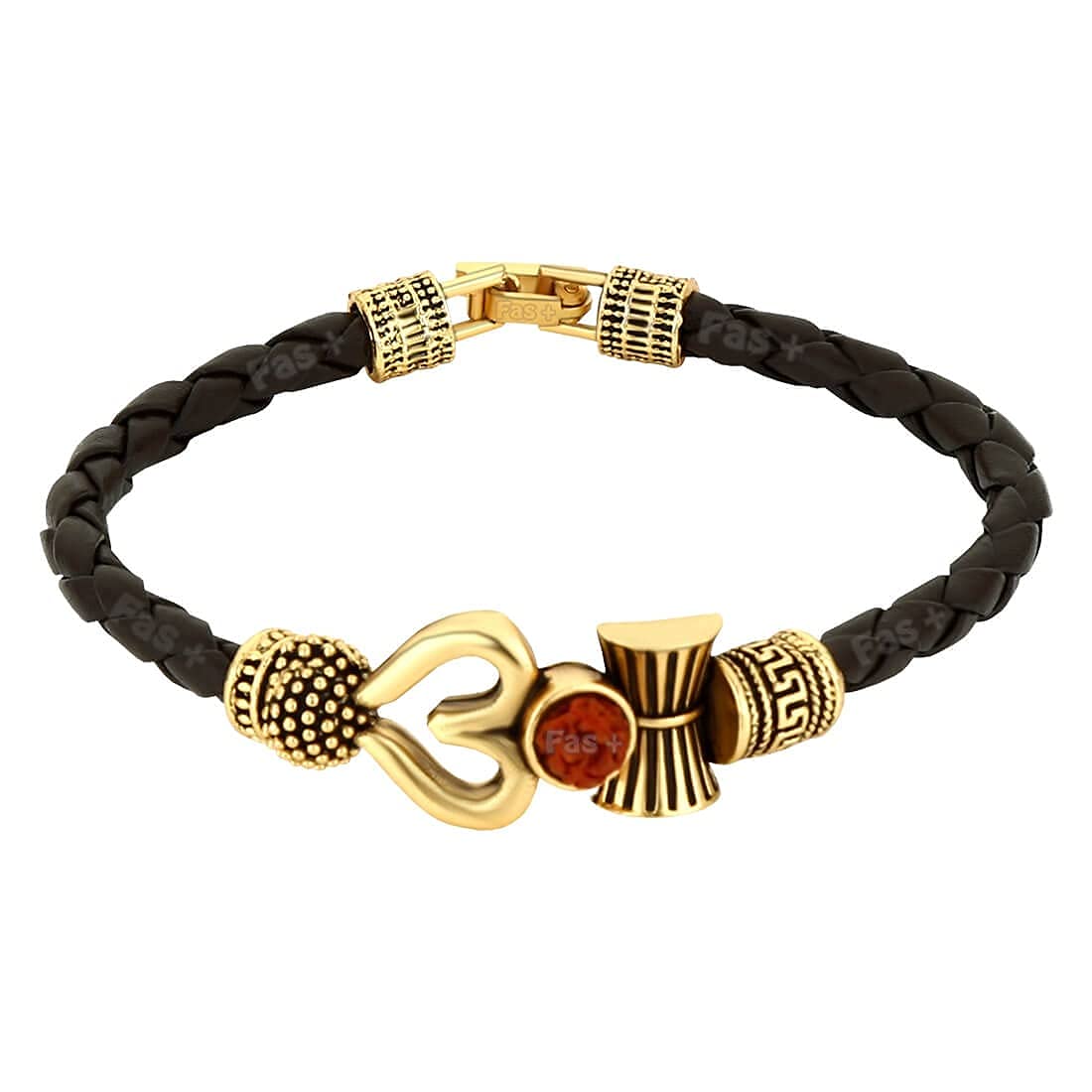 genericTrishul Damru Om Rudraksha Gold Plated, Metal & Alloy Mahadev Mahakal Shiva Bhakt Bahubali Navaratri Special Unisex Adult Kada Bracelet (Brown)