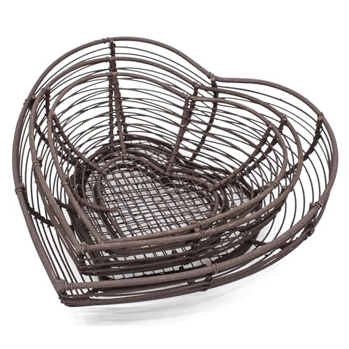 ZNCO Heart Shaped Snack Baskets Metal Wire Decorative Baskets Desk Organizer Stackable Fruit Basket Great for Snacks Trinkets Spices Wedding Favors Gifts or Flower Arrangement. Rusty Set of 3.