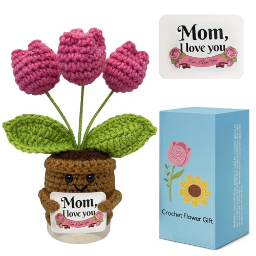 Ucuber Crochet Tulips Flowers for Mom, Gift for Mom from Daughter Son, Inspirational Appreciation Christmas Birthday Gifts for Women, Mother (Tulips for Mother)