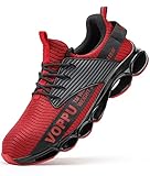 Kricely Sicherheitsschuhe Herren Leichte Arbeitsschuhe Sportliche Atmungsaktive Stahlkappenschuhe rutschfeste Arbeitsturnschuhe(Rot 42)