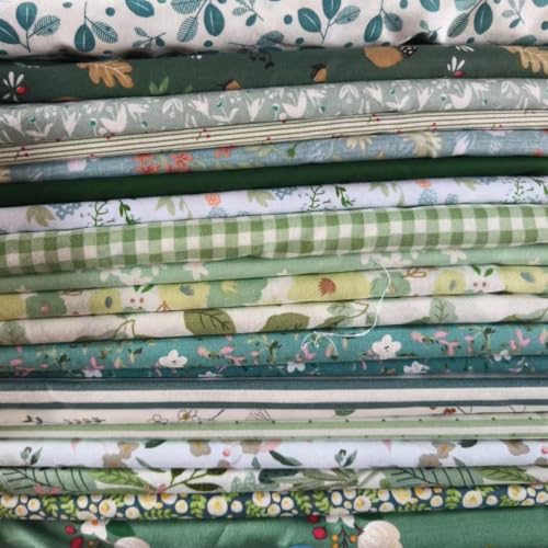 Image of Cotton Fabric DIY Making Supplies Quilting Patchwork Fabric Fat Quarter Bundles DIY for Quilting Cotton Patchwork Cushions (20pcs Green, 9.8 inch x 9.8 inch)