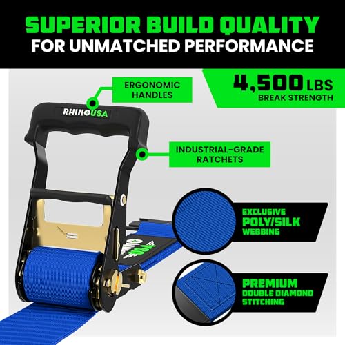 Image of Rhino USA Wheel Chock Tie Down Kit (4,500lb) - 2 Straps & 4 Chocks