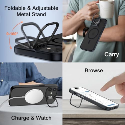 Image of TheGiftKart Hybrid Back Cover Case for iPhone 12 /12 Pro Compatible with MagSafe | Built-in Stand | Shockproof Hard Case Cover for iPhone 12 /12 Pro (PC & TPU, Frosted Matte Back, Black Sides)