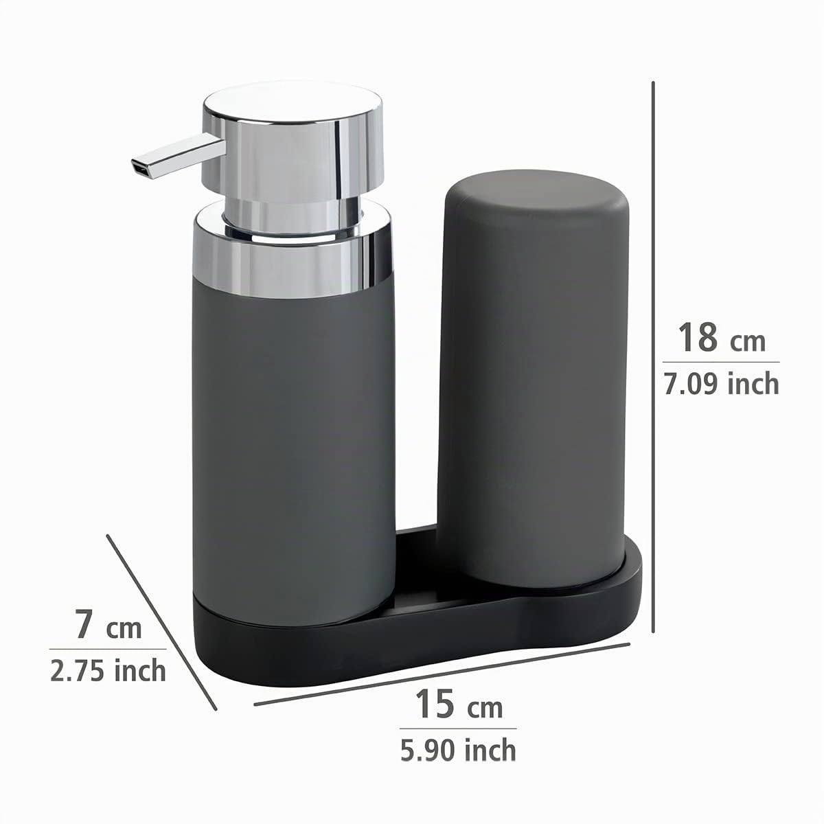 Wenko Set lavapiatti Easy-Squeeze grigio - Dispenser sapone e dispenser detersivo piatti Capacità: 0.25 l, Poliresina, 15 x 18 x 7 cm, Grigio