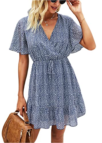 KIRUNDO-Womens-Casual-Short-Sleeve-V-Neck-Ruffle-Leopard-Print-High-Waist-Flowy-Mini-Dress-with-Belt