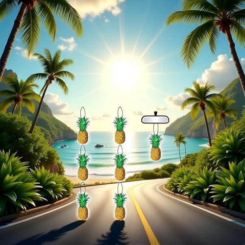 Image of 6 Pcs Pineapple Car Air Fresheners, Funny Pineapple Hanging Car Air Fresheners Long Lasting Cute Car Mirror Scented Hanging Car Decoration Ornaments Gift Interior Accessories for Men Women