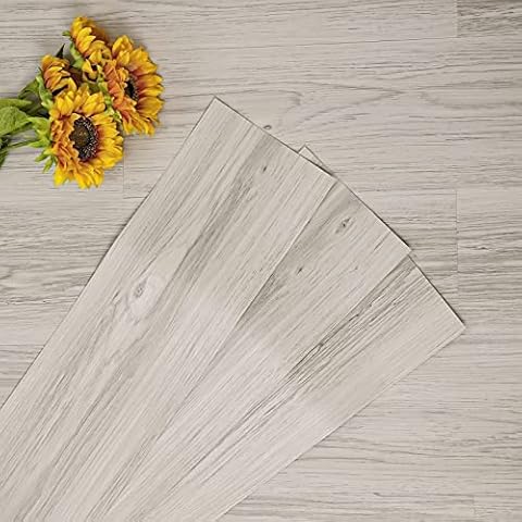 Peel and Stick Flooring, Natural White Wood Vinyl Flooring, Waterproof and Durable for Bathroom Kitchen, 6 X 35In, 10 PCS Cover