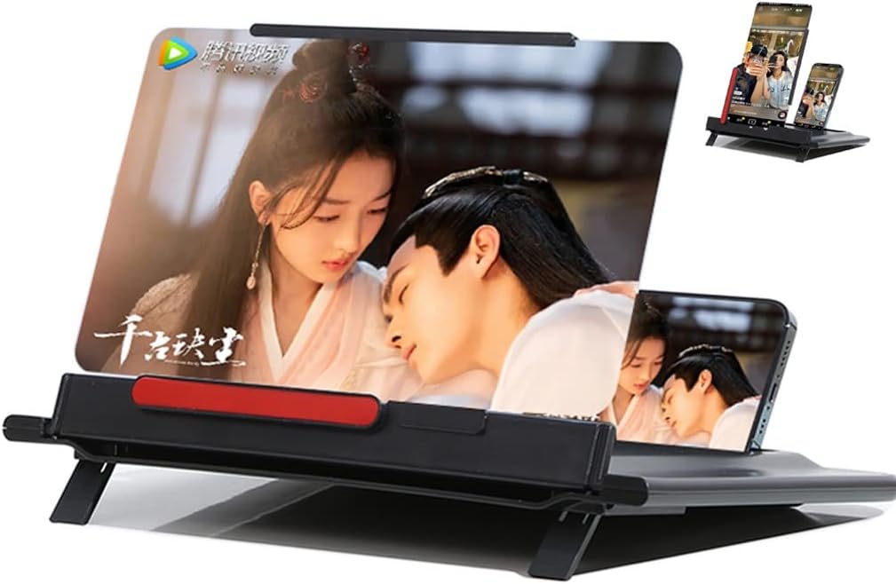 Magnifying Glass,Screen for Cell Phone, 12in Pull- Out Magnifying Screen- Horizontal and Vertical Screen Amplifier Blu- ray Projector Amplifier, Foldable Mobile Phone Stand Enlarger