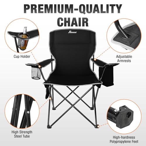 Image of Lightweight 2Pcs Camping Chairs for Adults, Folding Lawn Chair with 4-Can Cooler Bag, Cup Holder,Collapsible Portable Outdoor Chair for Tailgating, Beach, Fishing,Black