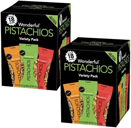 Gourmet Kitchn Wonderful Honey, Chili and Salt Roasted Pistachios | No Shells, Variety Pack (0.75 oz., 18 pk.) (2 Pack)