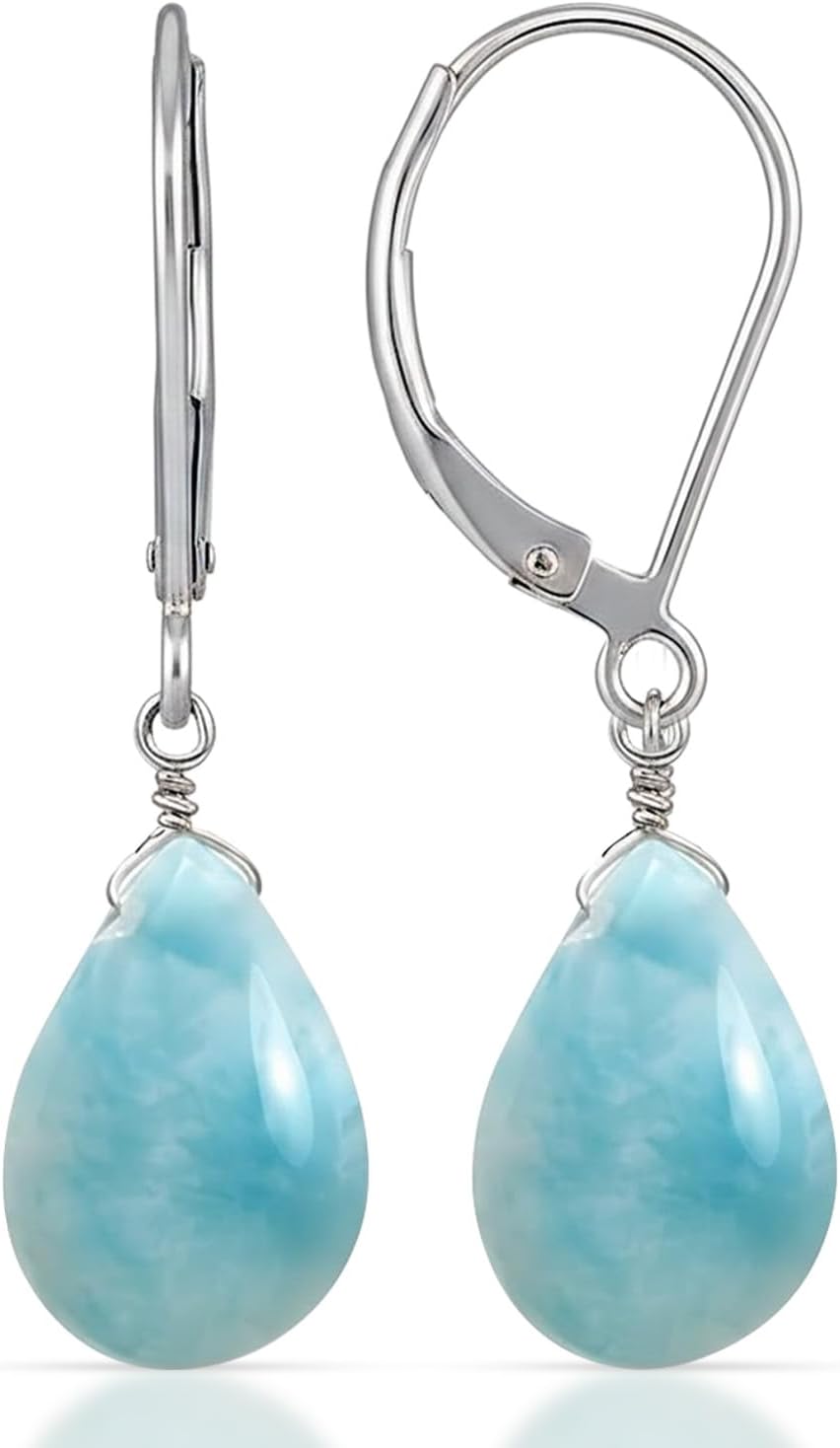 Natural Gemstone Pear Earrings for Women, Teardrop Crystal Earrings, Drop Dangle Earrings, 925 Silver Leverback, Lightweight, Gift for Mom Wife Girlfriend (1-1.25 inch)