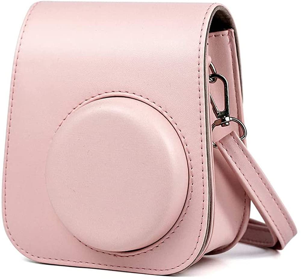 ELECDONCase for Fujifilm Instax Mini 11 Case PU Leather Instant Camera Cover with Adjustable Strap, Designed Cover for Fujifilm Instax Mini 11 Instant Camera Bag, Blush Pink