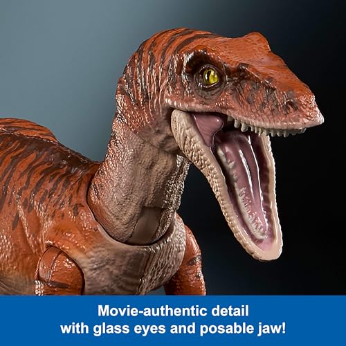 Image of Mattel Jurassic World Hammond Collection Dinosaur Action Figure Toy, Atrociraptor Tiger, Premium Movie Design Glass Eyes & 13 Points Articulation