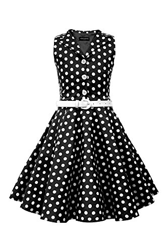 BlackButterfly Kids 'Holly' Vintage Polka Dot 50's Girls Dress (Black, 13-14 YRS)