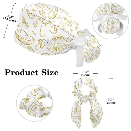 Image of Women's Working Caps Bouffant Surgical Cap with Bow Scrunchies Little Daisy Art Paint Ponytail Holder Tie Back Scrub Hat